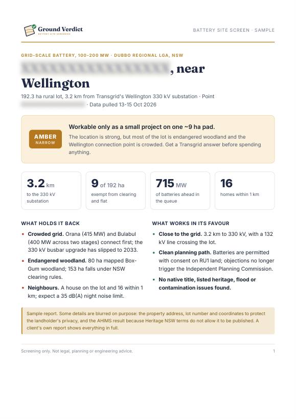 Report page 1: verdict and key numbers