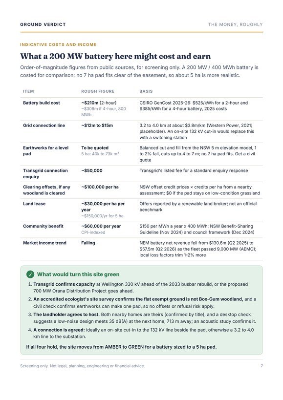Report page 6: rough costs and what would turn it green
